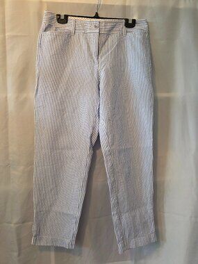 Talbots Women’s The Perfect Crop Pants Blue White Stripes Size 6